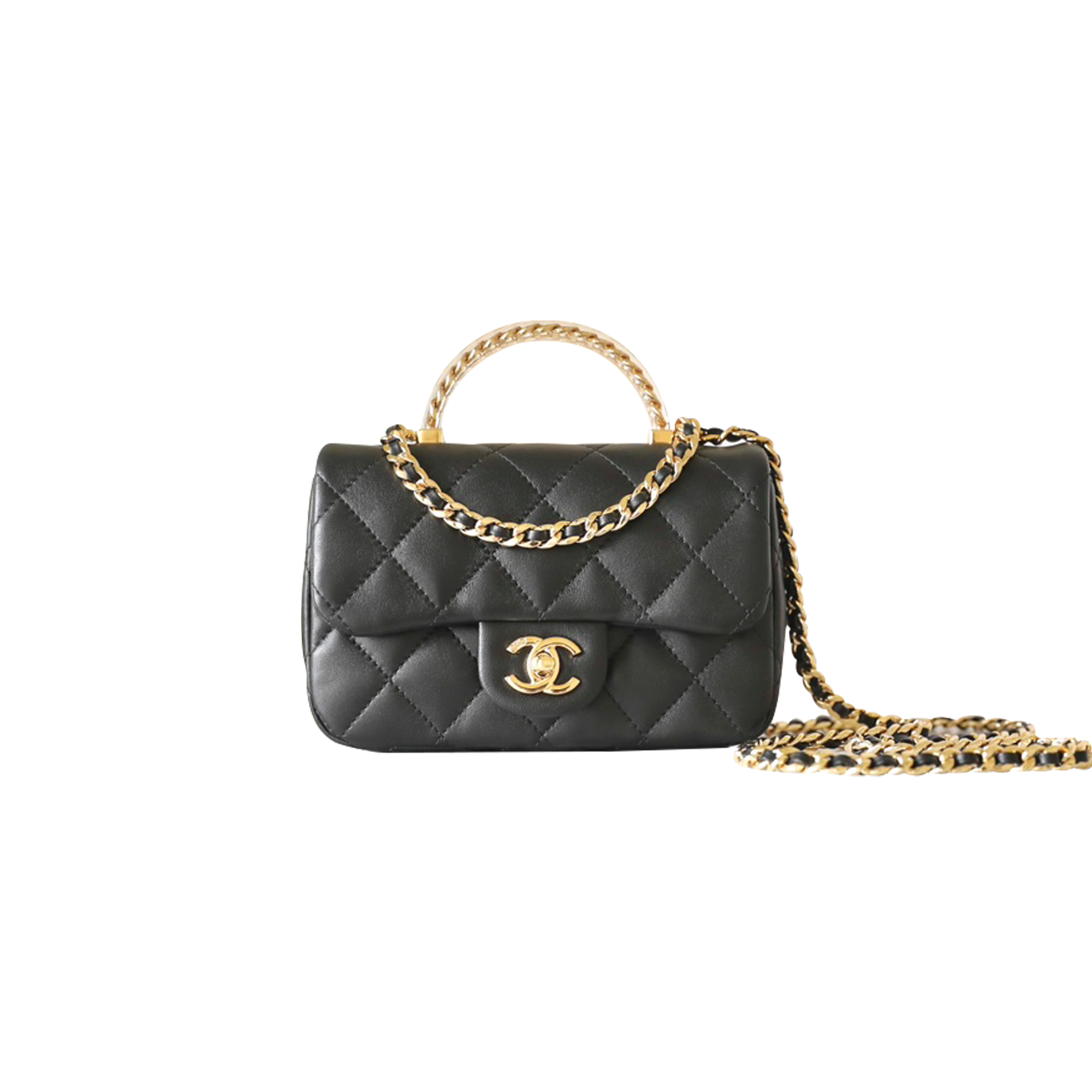 CHANEL MASTER MINI MATELASSE LAMBSKIN 2WAY SHOULDER BAG TOP HANDLE BLACK GOLD METAL AS4848 (19*12*6cm)