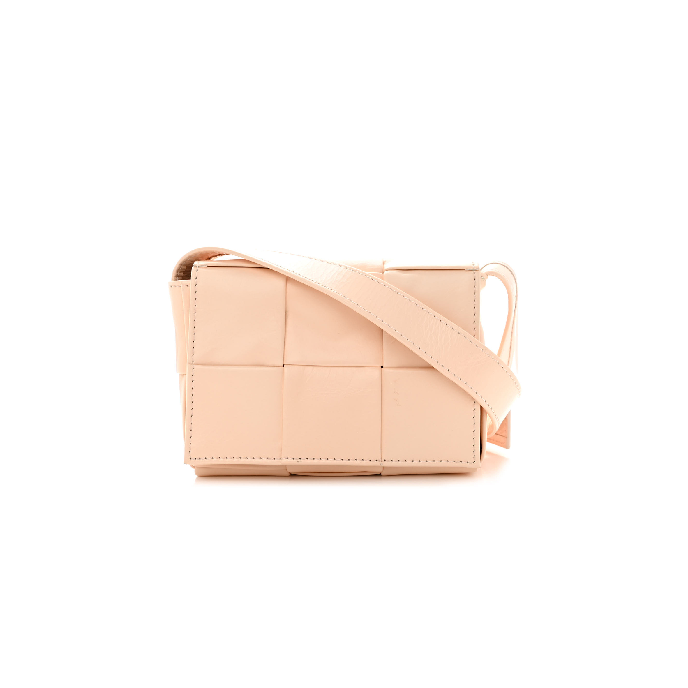 BOTTEGA VENETA LAMBSKIN MAXI INTRECCIATO EXTRA MINI CASSETTE CROSSBODY BAG MELON WASHED  (12*9*4cm)