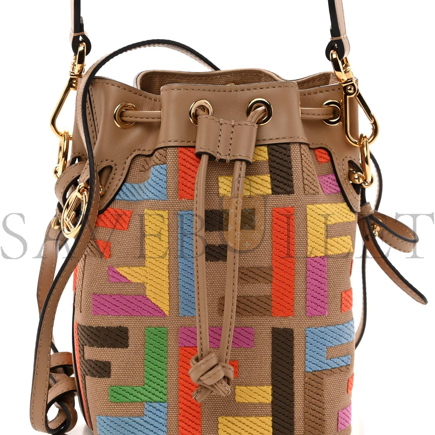 FENDI CANVAS VITELLO KING F IS FENDI FF MULTICOLOR EMBROIDERED MINI MON TRESOR BUCKET BAG MULTICOLOR CUOIO (18*12*10cm)