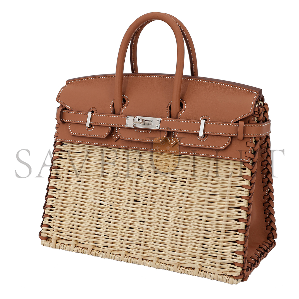 HERMES MASTER BIRKIN PICNIC 25 BROWN WICKER SILVER BUCKLE PLATINUM BAG 10078587 (25*20*13cm)