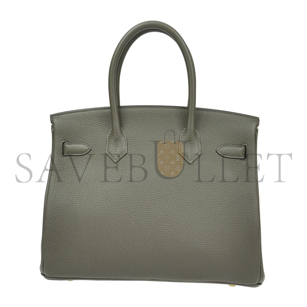 HERMES MASTER BIRKIN 30 TOGO LEATHER ALMOND GREEN GOLD BUCKLE HANDBAG BK30C6TGGP (30*23*15cm)