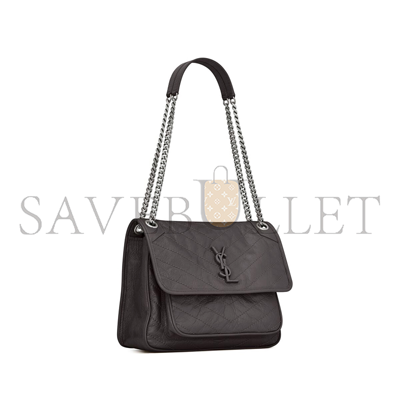 YSL NIKI MEDIUM CHAIN BAG IN CRINKLED VINTAGE VEGETABLE-TANNED LEATHER 633158685540 (28*20*8.5cm)