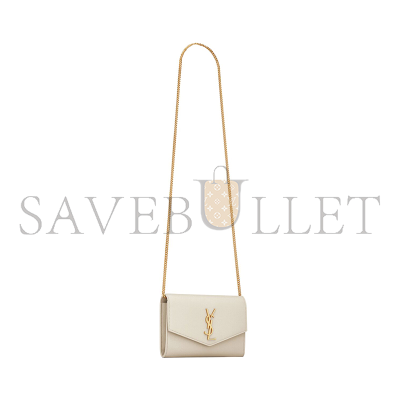 YSL UPTOWN CHAIN WALLET IN GRAIN DE POUDRE EMBOSSED LEATHER 6077881GF0J9207 (19*12*3cm)