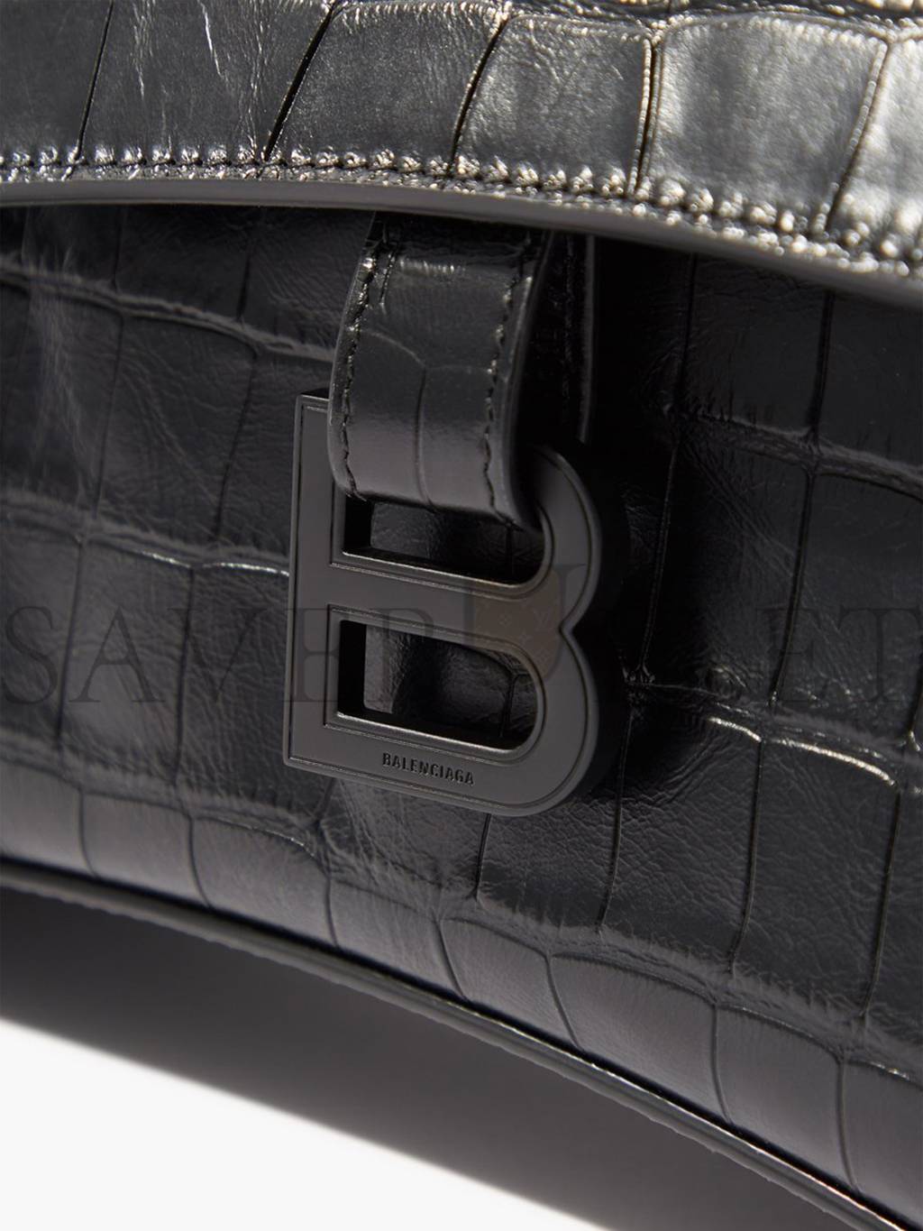 BALENCIAGA BLACK DOWNTOWN CROCODILE-EFFECT LEATHER SHOULDER BAG MATCHESFASHION US (29*18*11cm)