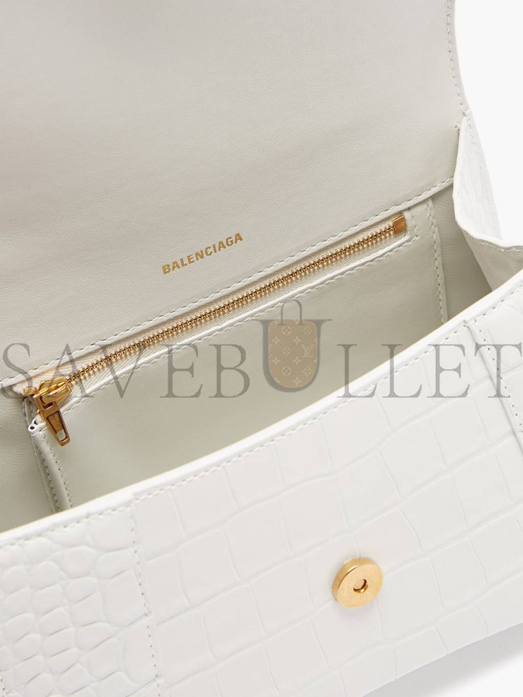 BALENCIAGA WHITE HOURGLASS S CROCODILE-EFFECT LEATHER BAG  MATCHESFASHION US (22.5*15*10cm)