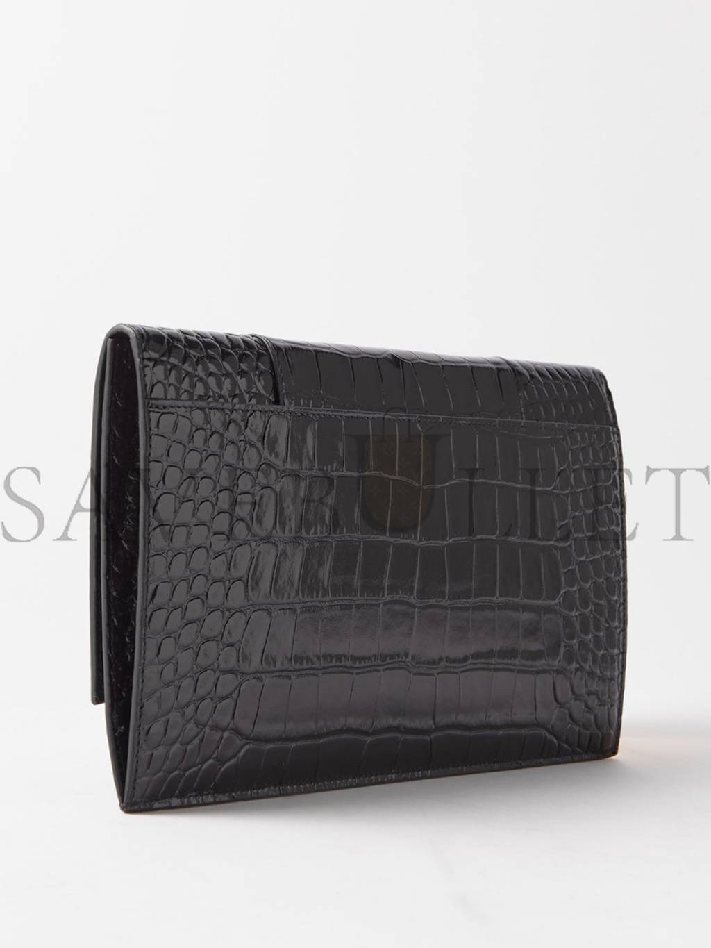 BALENCIAGA BLACK HOURGLASS CROCODILE-EFFECT LEATHER CLUTCH BAG  MATCHESFASHION US (27*16*2cm)