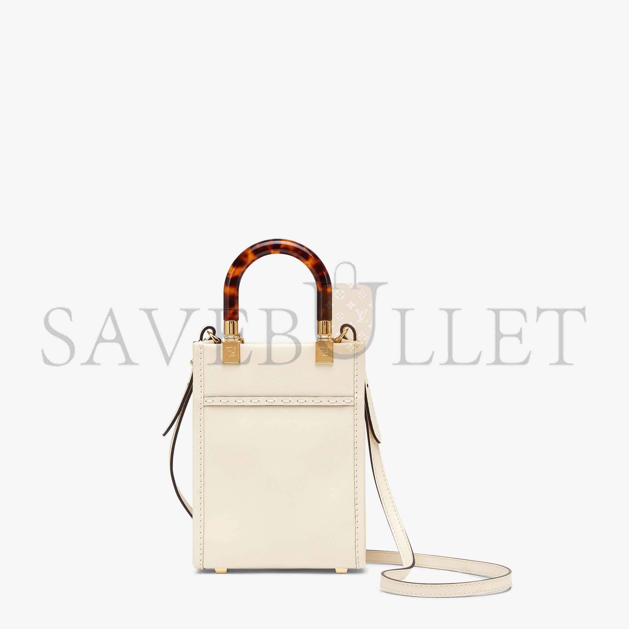 FENDI MINI SUNSHINE SHOPPER - WHITE LEATHER MINI-BAG 8BS051ABVLF0K7E (18*13*6.5cm)