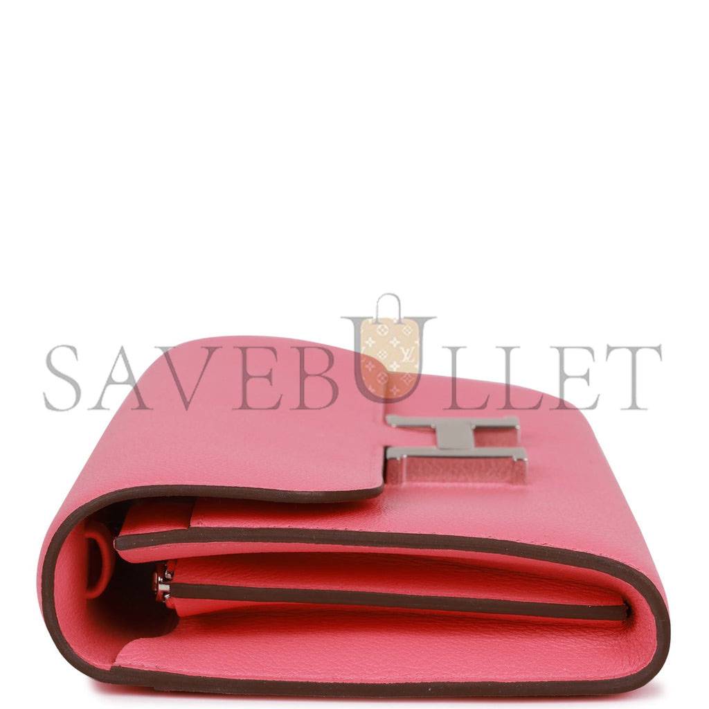 HERMES CONSTANCE WALLET TO GO ROSE AZALEE EVERCOLOR PALLADIUM HARDWARE (20.3*11.4*3.8cm)