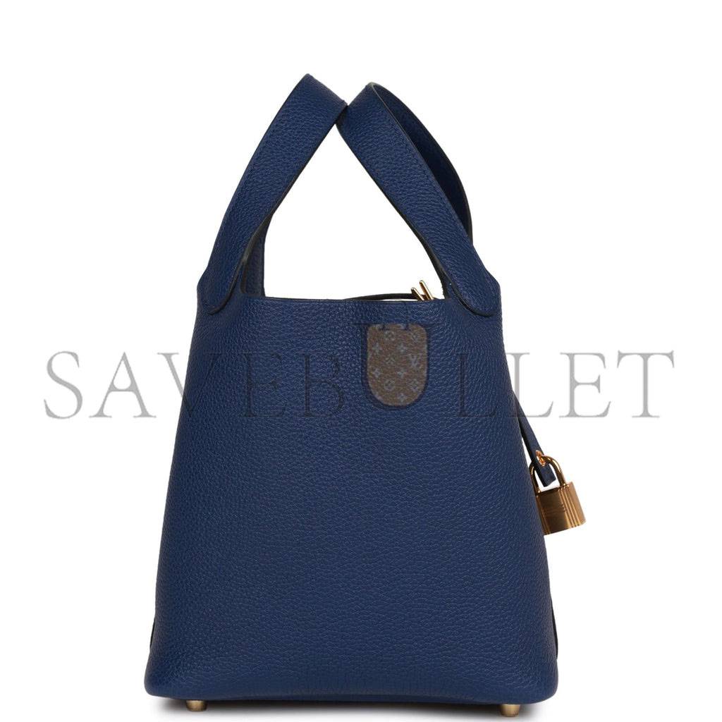 HERMES PICOTIN LOCK 18 BLEU SAPHIR MAURICE GOLD HARDWARE (18*13*18cm)