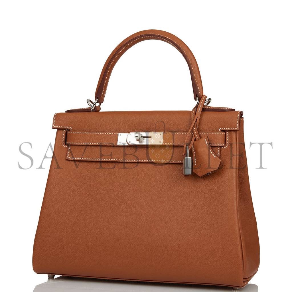 HERMES KELLY RETOURNE 28 GOLD EVERCOLOR PALLADIUM HARDWARE  (28*22*10cm)