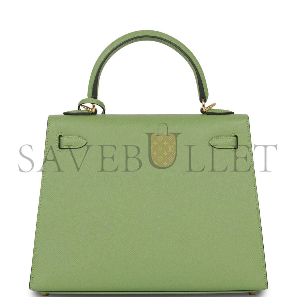 HERMES KELLY SELLIER 25 VERT CRIQUET EPSOM GOLD HARDWARE HANDMADE  (25*17*7cm)