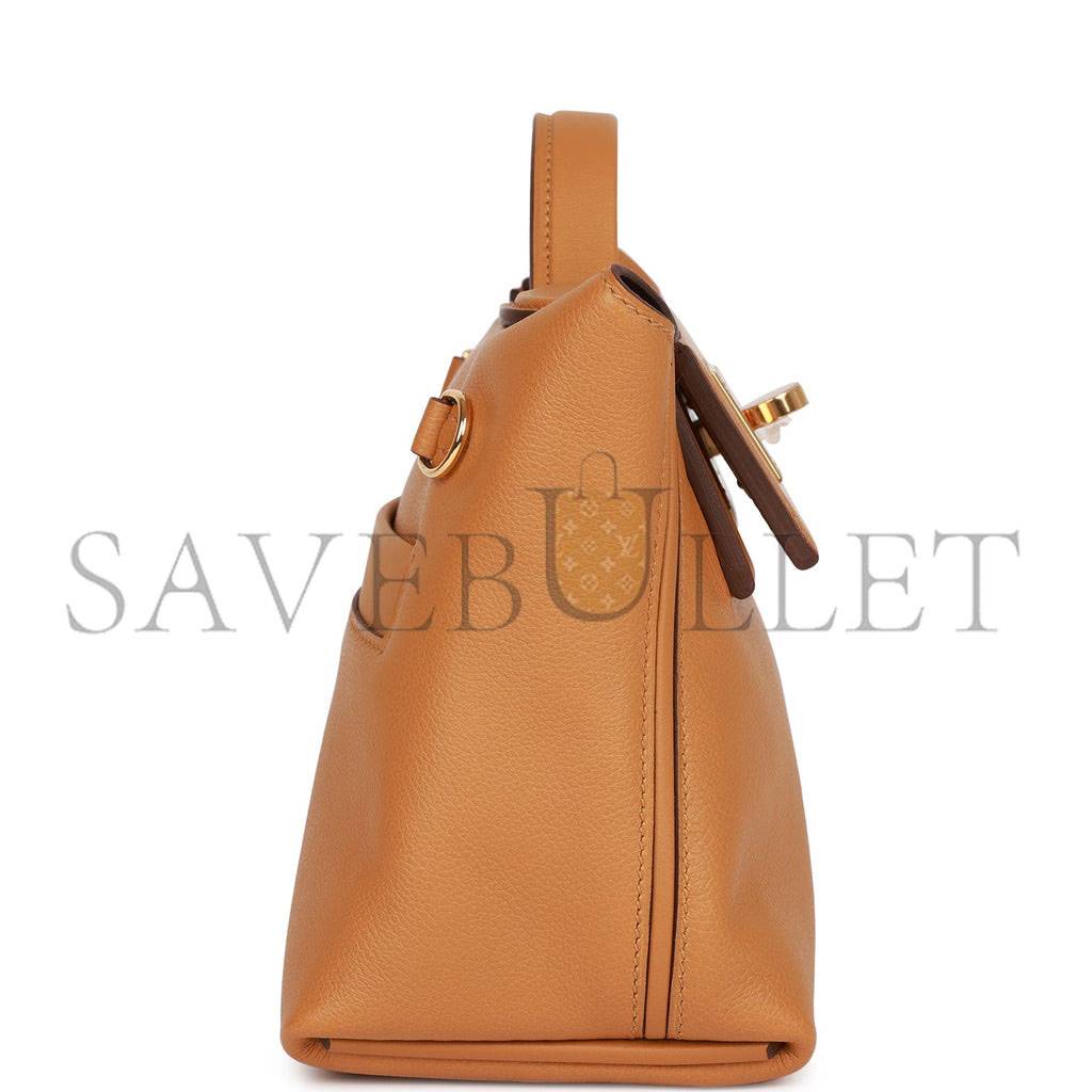 HERMES MINI 2424 BAG CARAMEL EVERCOLOR AND SESAME SWIFT VERSO GOLD HARDWARE (23*17*11cm)