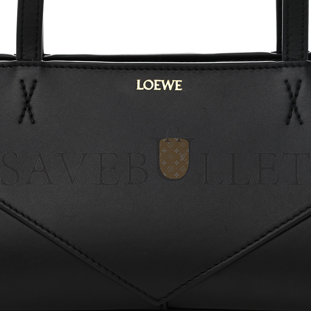 LOEWE SHINY CALFSKIN MINI CROPPED PUZZLE FOLD TOTE BLACK (28*13*13cm)