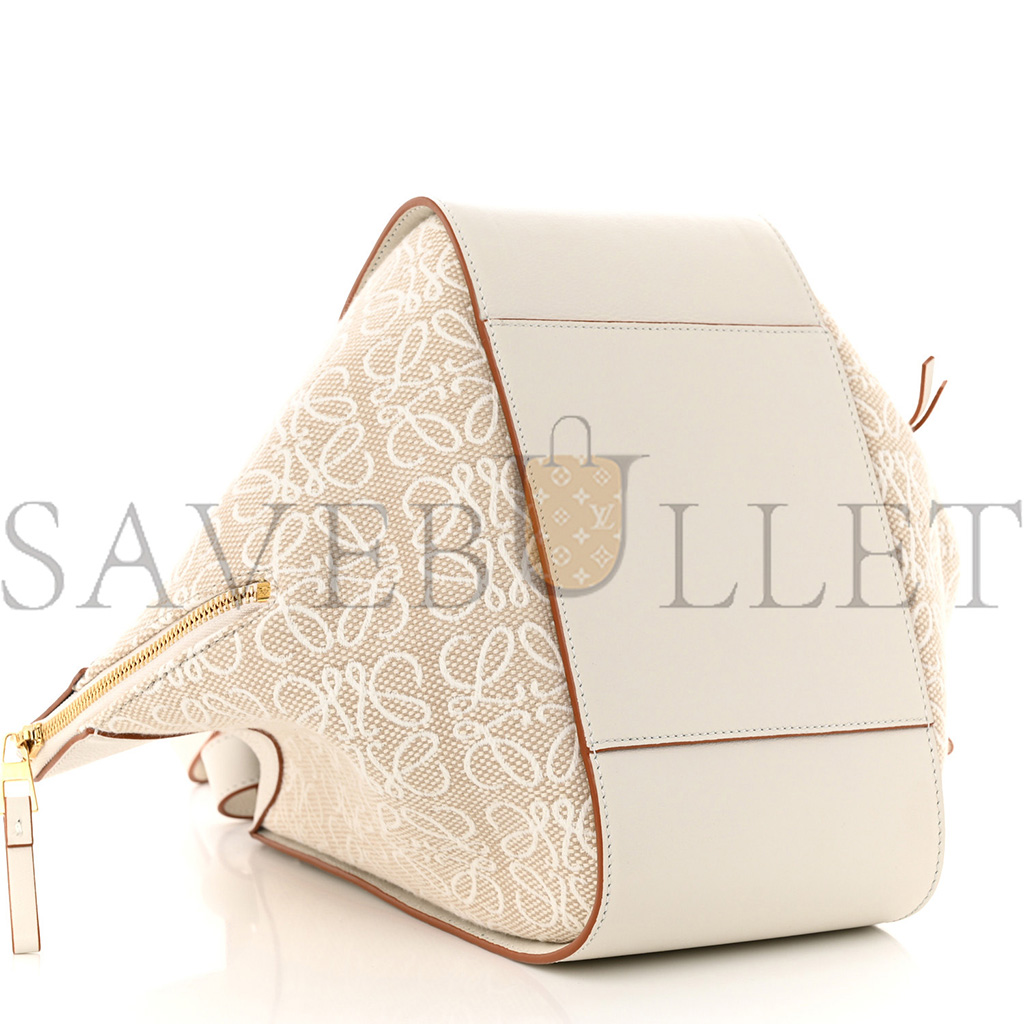 LOEWE CALFSKIN CANVAS ANAGRAM SMALL HAMMOCK SHOULDER BAG ECRU WHITE (30*25*13.5cm)