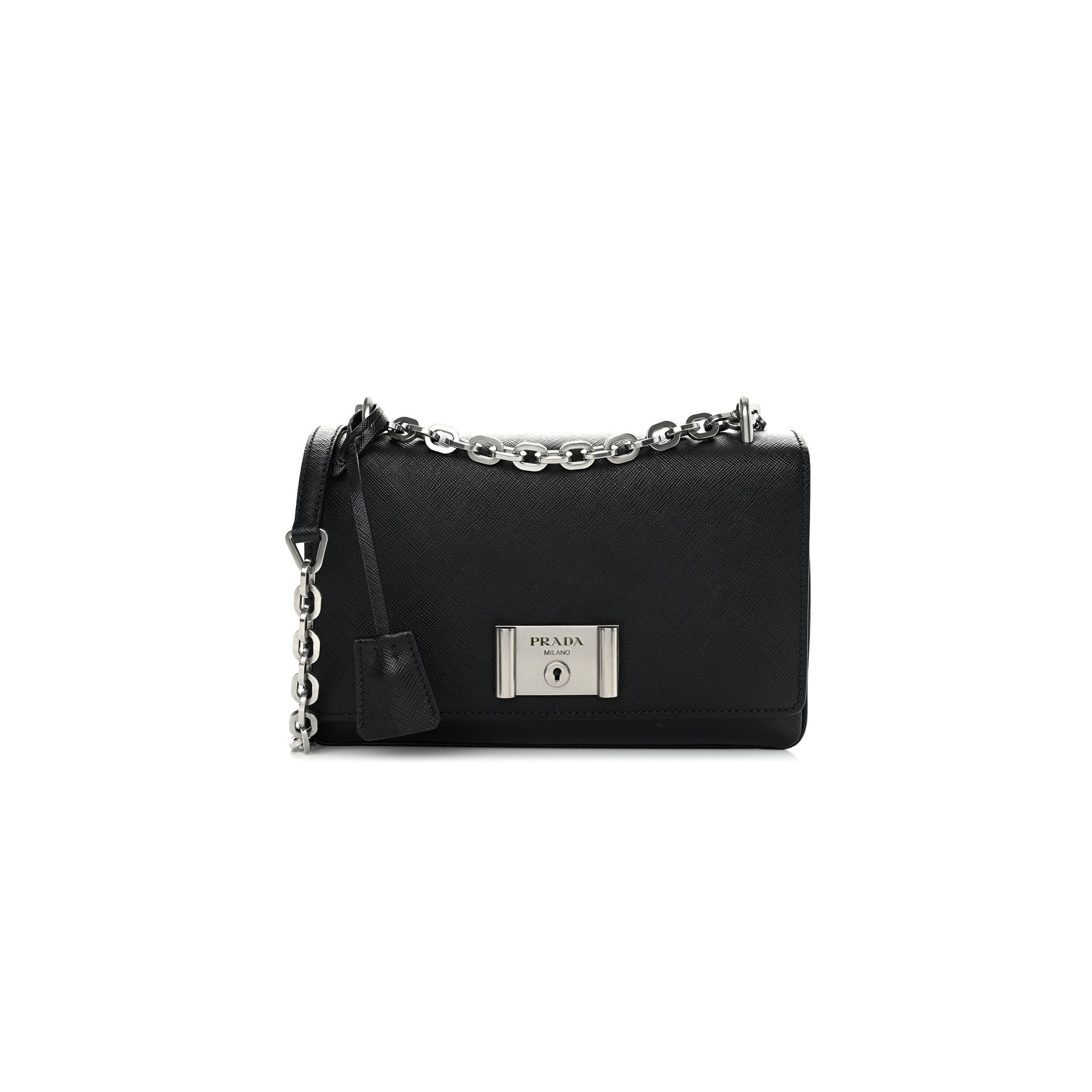 PRADA SAFFIANO LUX CHAIN SHOULDER BAG BLACK (24*15*6cm)