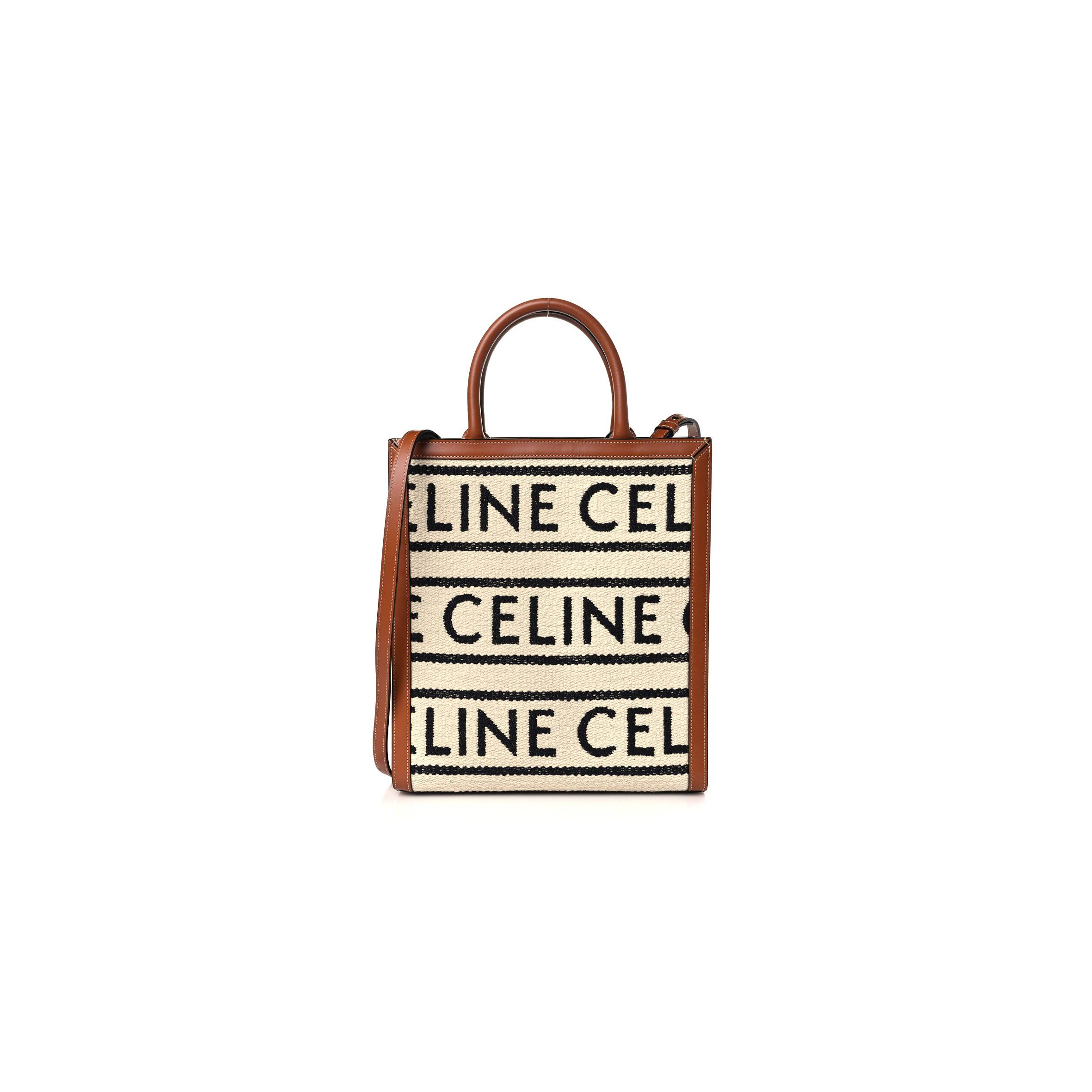 CELINE ALL OVER TEXTILE CALFSKIN SMALL VERTICAL CABAS NATURAL TAN BLACK (32*29*8cm)