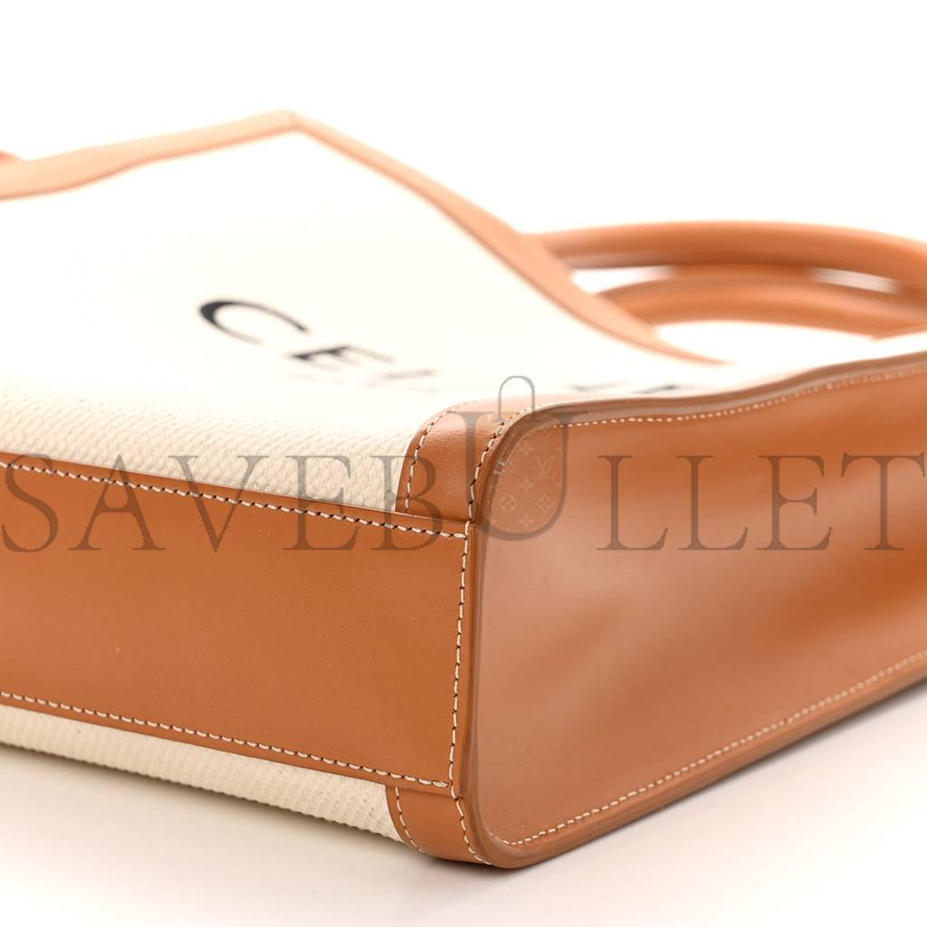 CELINE CANVAS CALFSKIN LOGO PRINT SMALL VERTICAL CABAS NATURAL TAN (33*28*8cm)