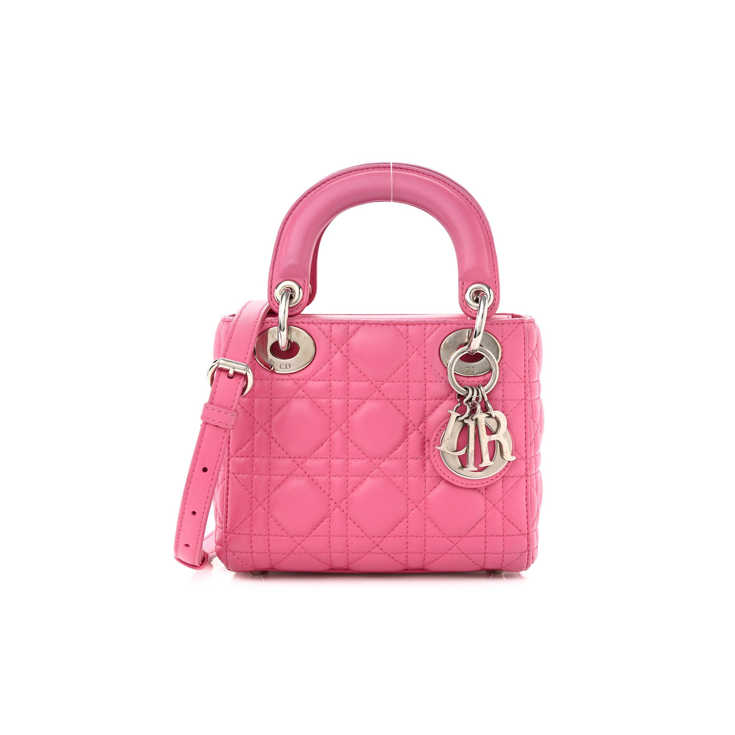 DIOR LAMBSKIN CANNAGE MINI LADY DIOR SORBET (17*15*7cm)