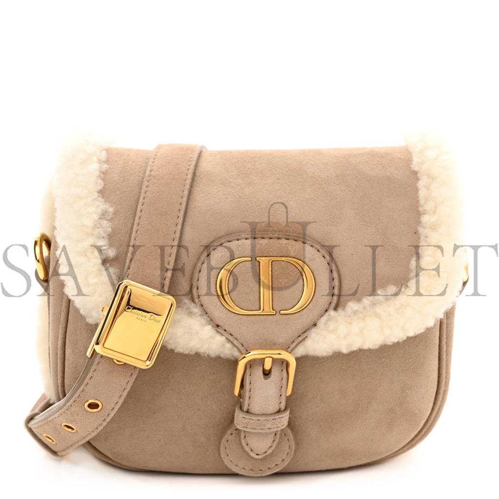 DIOR SUEDE SHEARLING SMALL BOBBY FLAP BEIGE (17*17*5.7cm)