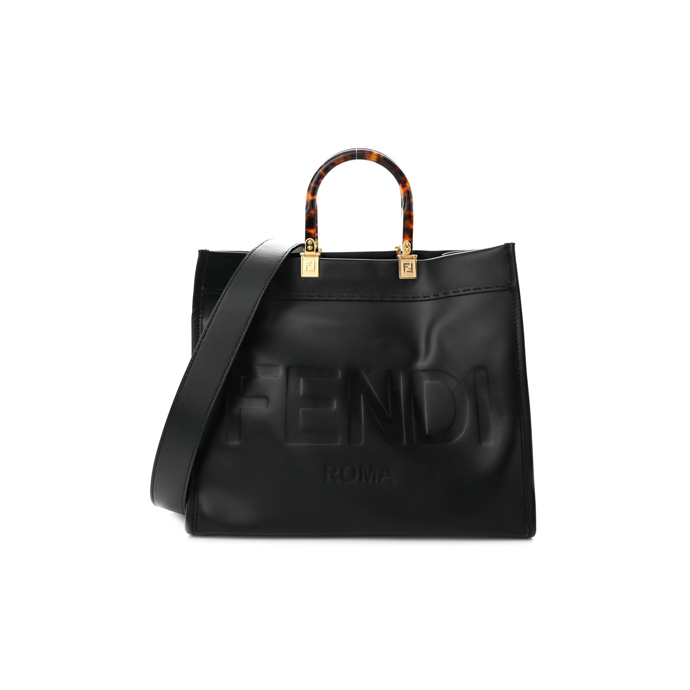 FENDI VITELLO KING PLEXIGLASS MEDIUM FENDI SUNSHINE SHOPPER TOTE BLACK (36*30*15cm)